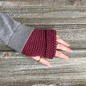 Fingerless Glove Sample knit up in Wine colour