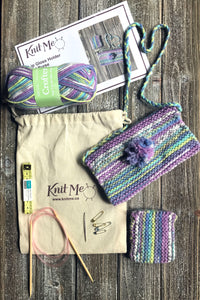 knitted purse and matching lip gloss holder knitting kit