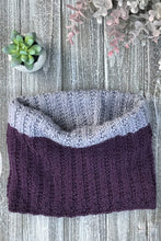 Load image into Gallery viewer, Knit Me Cowl Kit Sample in purple and grey