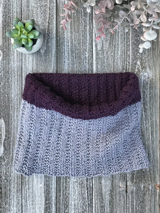 Knit Me Cowl Kit in purple and grey