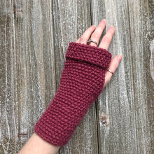 Load image into Gallery viewer, Fingerless Glove Sample knit up in Wine colour