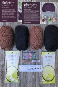 Knit Me Toque / Hat and Cowl Kit Brown / Black