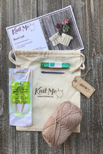 Load image into Gallery viewer, Boot Cuffs Contents: Taupe worsted weight wool, Pattern, Knitting Needles, Wool Needle, Work In Progress Bag